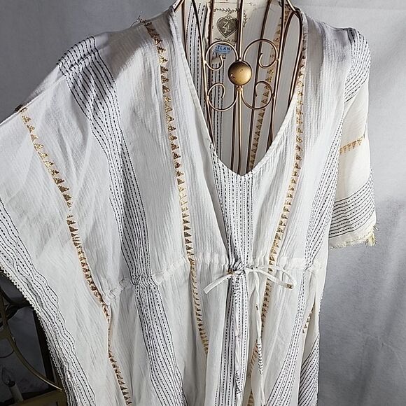 Swimsuit Cover~up with Metallic Thread Detail & Drawstring - Picture 2 of 16